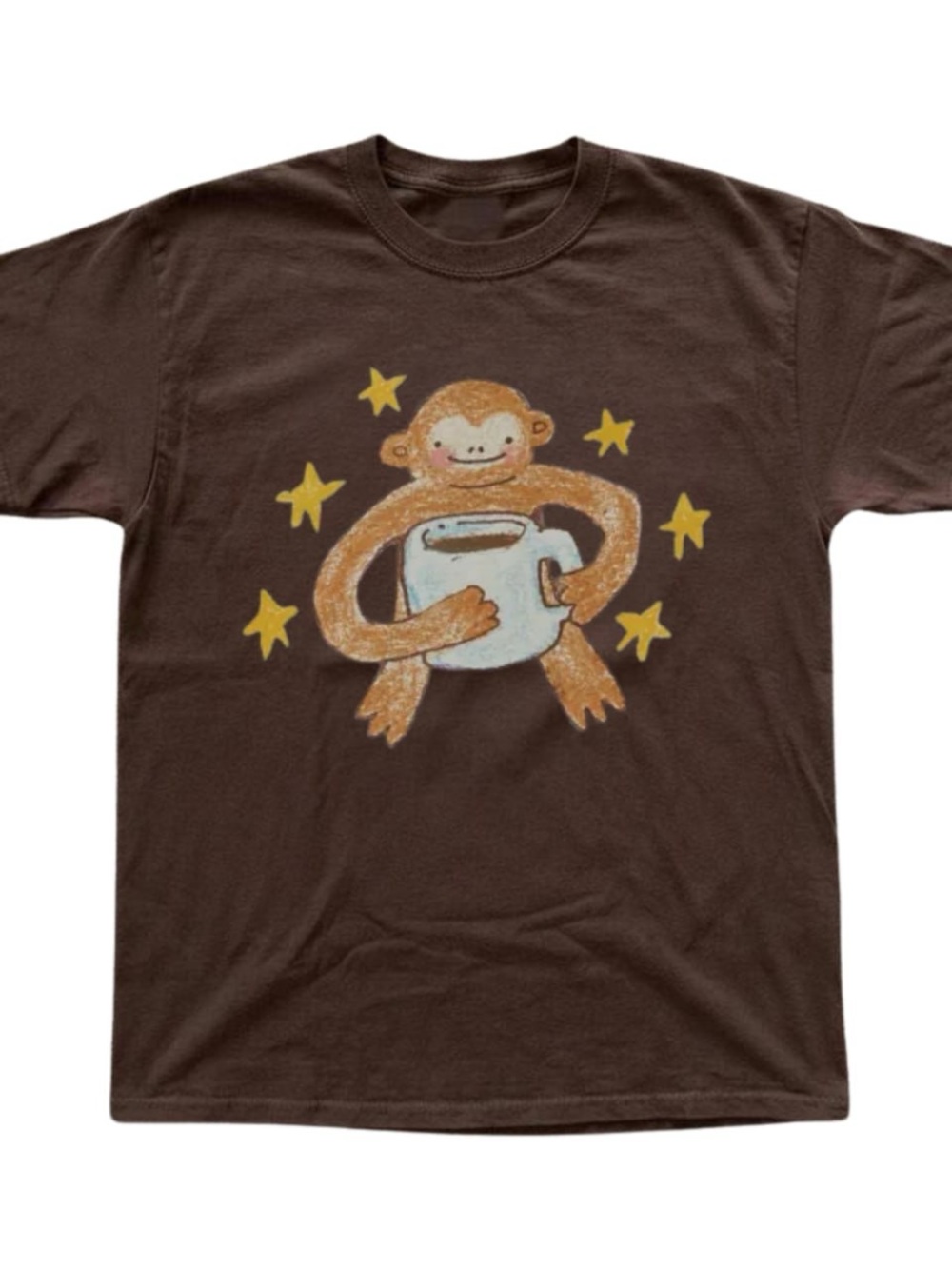 Brown Tee with Monkey & Star Coffee Graphic